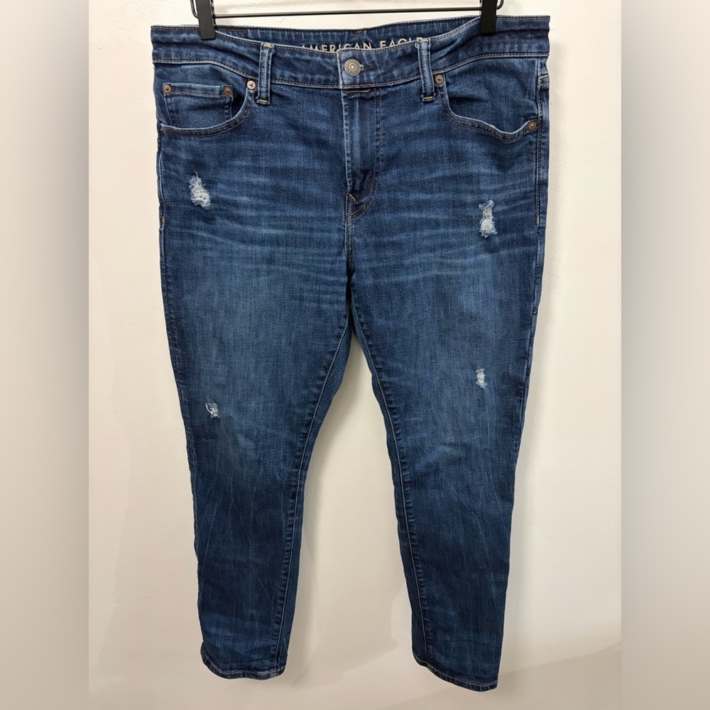 American Eagle Outfitters Men’s Distressed Dark Blue Skinny Jeans